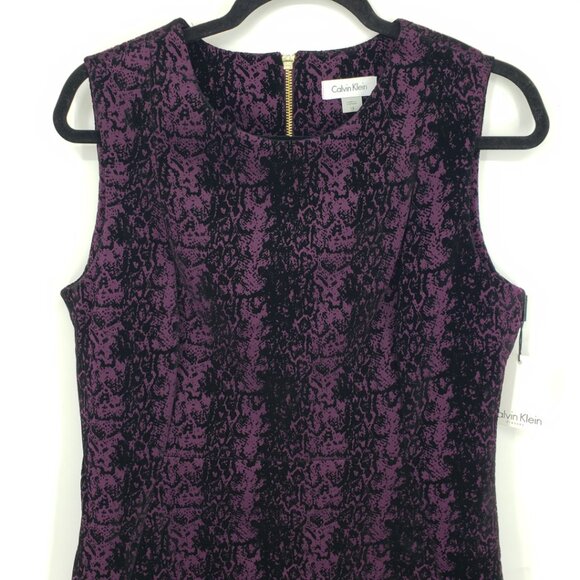 Calvin Klein Sheath Dress 12 Flocked Velvet Abstract Snake Skin Purple Black - Picture 6 of 12